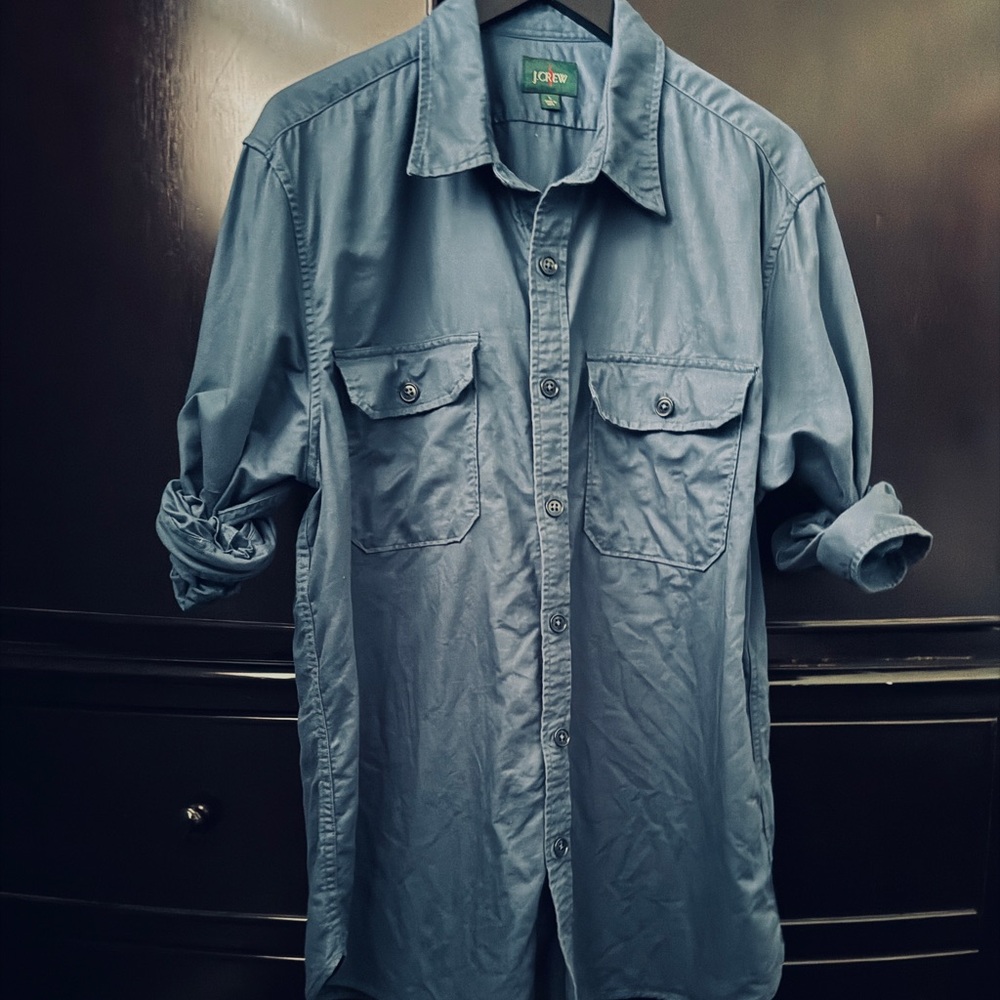 J Crew Classic Fit Linen Cotton Teal long Sleeve Shirt - Large